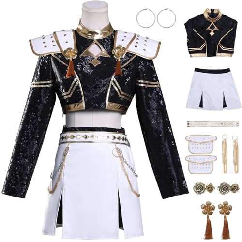 Hallojojo Zoey Kostüm Damen Cosplay KPop Demon Hunters Zoey Girlgroup Uniform Set Top Rock mit Zubehör für Dress Up Halloween Karneval Party Geburtstag Maskenball Anime Show Verkleidung, Schwarz von Hallojojo