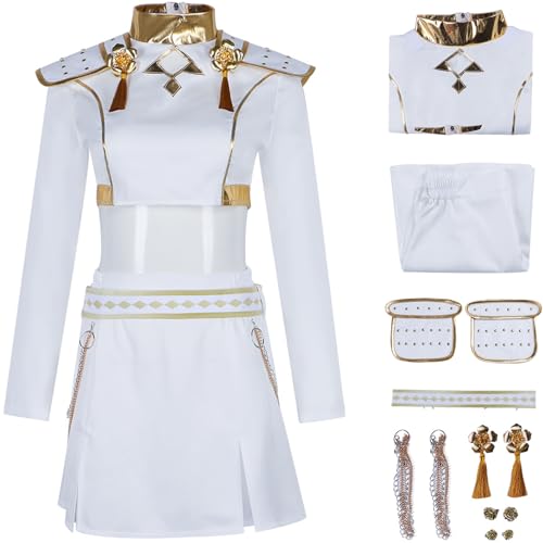 Hallojojo Zoey Kostüm Damen Cosplay KPop Demon Hunters Zoey Girlgroup Uniform Top Rock mit Zubehör und Perücke für Dress Up Halloween Karneval Party Geburtstag Maskenball Anime Show Verkleidung, Weiß von Hallojojo