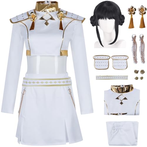 Hallojojo Zoey Kostüm Damen Cosplay KPop Demon Hunters Zoey Girlgroup Uniform Top Rock mit Zubehör und Perücke für Dress Up Halloween Karneval Party Geburtstag Maskenball Anime Show Verkleidung, Weiß von Hallojojo