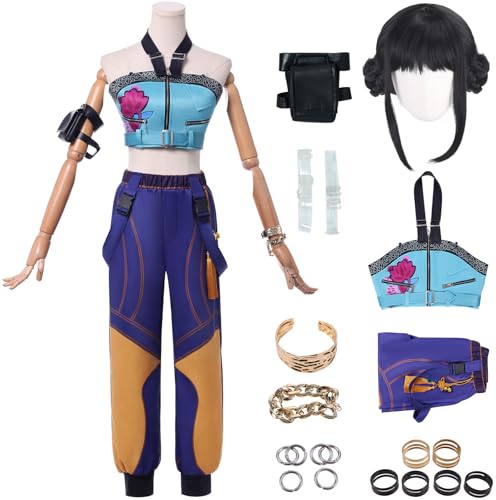Hallojojo Zoey Kostüm Damen Cosplay KPop Exorzist Girlgroup Zoey Komplett Uniform Set mit Tasche Armband Ring Ohrringe und Perücke für Halloween Karneval Party Geburtstag Maskenball Fancy Verkleidung von Hallojojo