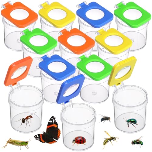 Halloscume 12 Stück Insekten-Besucher für Kinder, Vergrößerung, Insektenbox, Insektenfänger, Lupe, Behälter, Tier-Sammelset, Insektenkäfigglas für Kinder, Wissenschaft, Naturforschung, Werkzeug von Halloscume