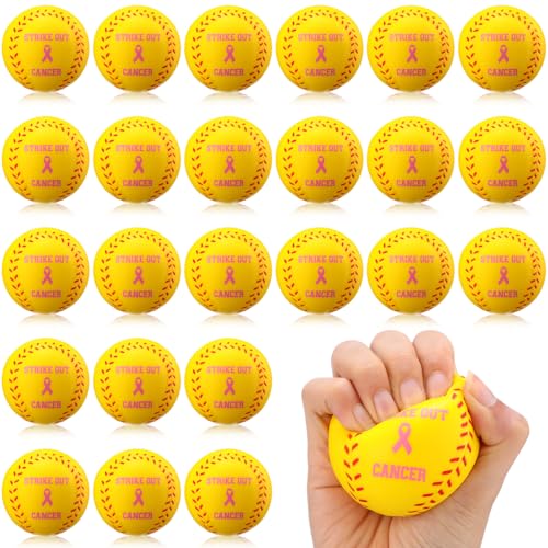 Halloscume Mini-Softball für Brustkrebs-Bewusstsein, Stressabbau, 6,3 cm, rosa Schleife, Schaumstoff-Quetschbälle für Festival, Party, Geschenktütenfüller, Sportdekorationen, geeignet für 15+ Personen von Halloscume