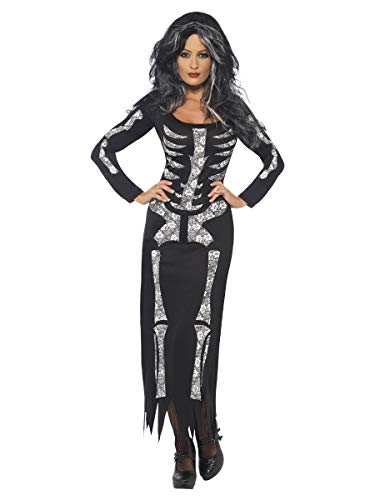 Halloweenia - Damen Frauen Skelett Knochen Kostüm, Schlauchkleid, perfekt für Halloween Karneval und Fasching, L, Schwarz von Halloweenia