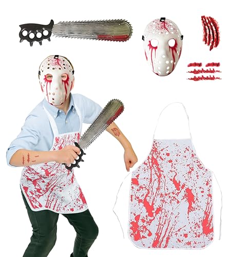 5 Stück Sägekiller-Halloween-Kostüme für Jungen – 5–12 Jahre alt, Einheitsgröße, trendiges Kostüm 2025, britische Marke von Halloweenmania