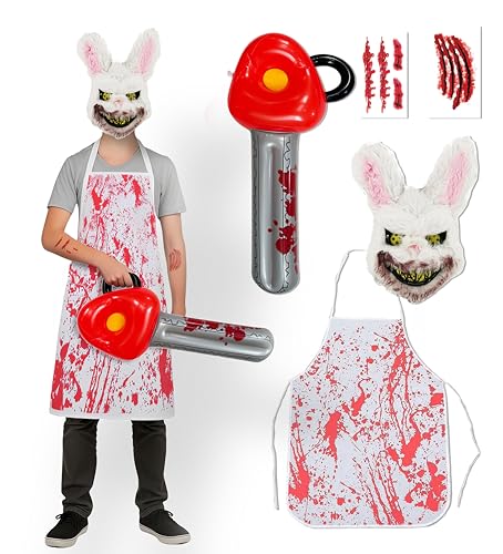 Horror-Hasen-Halloween-Kostüme für Jungen, Einheitsgröße, passend für alle Jungen im Alter von 5–12 – 2025, trendiges Kostüm, britische Marke, 5 Stück von Halloweenmania