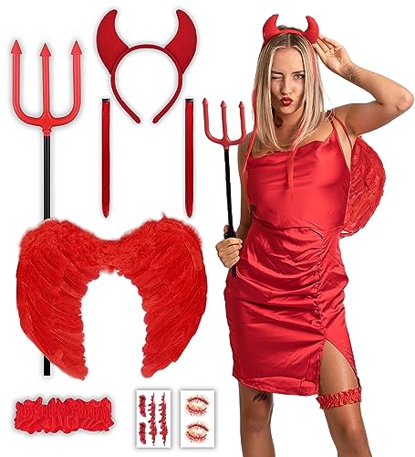Roter Teufel Kostüm - Halloween Kostüm Damen - Erwachsene & Teenager Eine Größe passt allen – 2023 Trending Kostüm von Halloweenmania