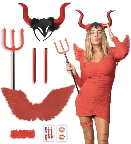 Roter Teufel Kostüm - Halloween Kostüm Damen - Erwachsene & Teenager Eine Größe passt allen – 2023 Trending Kostüm von Halloweenmania