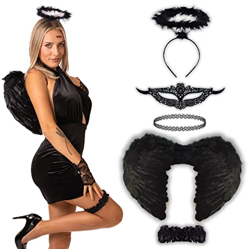 Schwarzer Engel Kostüm - Halloween Kostüm Damen - Erwachsene & Teenager Eine Größe passt allen – 2023 Trending Kostüm von Halloweenmania