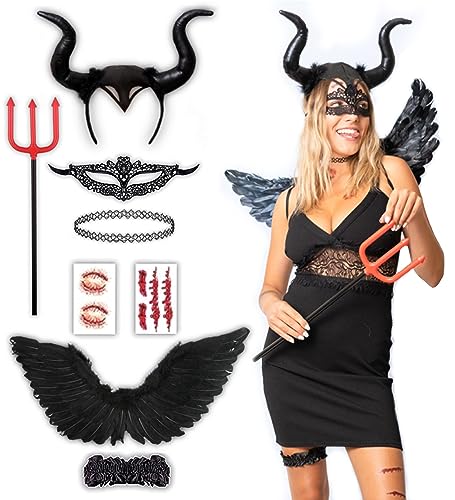Schwarzer Teufel Kostüm - Halloween Kostüm Damen - Erwachsene & Teenager Eine Größe passt allen – 2023 Trending Kostüm von Halloweenmania
