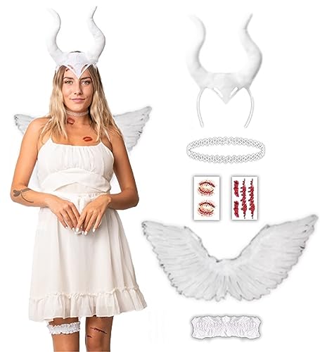 Weißer Teufel Kostüm - Halloween Kostüm Damen - Erwachsene & Teenager Eine Größe passt allen – 2023 Trending Kostüm von Halloweenmania