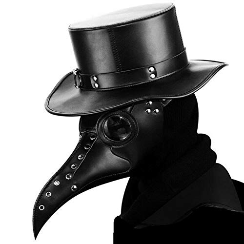 Pest-Doktor Schnabel-Maske Rabenmaske Vogel Cosplay Steampunk Seuchen-Doktor Halloween & Karneval aus PU-Leder (Set: Schnabelmaske + Hut) von Halloweenmaske