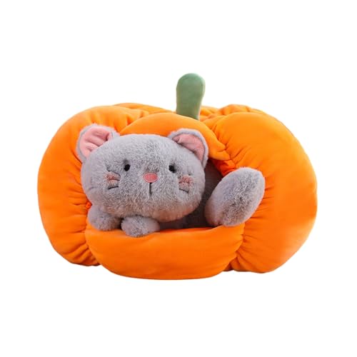 Haloppe Bedside Bed Cushion Pumpkin Doll Pet Nest Cozy Cat Bed with Cartoon Kitty Dog Plush Doll Thick Pumpkin Doll Grey L von Haloppe