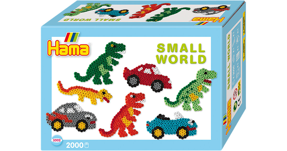 HAMA 3502 Kleine Welt Auto & Dino, 2.000 midi-Perlen & Zubehör von Hama Perlen