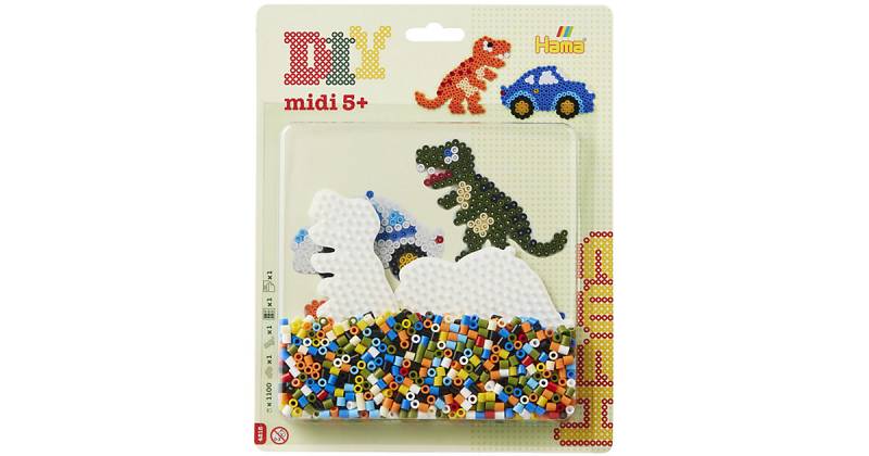 HAMA 4215 Blister Dino & Auto, 1.100 midi-Perlen & Zubehör mehrfarbig Modell 3 von Hama Perlen