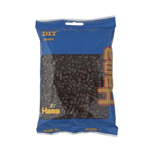 Hama Perlen 201-12 Bügelperlen Beutel mit ca. 3.000 bunten Midi Bastelperlen mit Durchmesser 5 mm in Braun, kreativer Bastelspaß für Kinder ab 5 Jahren von Hama