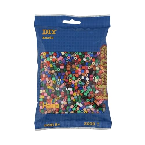 Hama Perlen 201-67 Bügelperlen Beutel mit ca. 3.000 bunten Midi Bastelperlen mit Durchmesser 5 mm im Vollton Mix mit 22 Farben, kreativer Bastelspaß für Groß und Klein von Hama