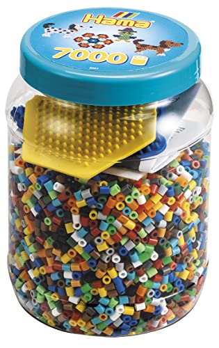 Hama Perlen 2021 Bügelperlen Dose mit ca. 7.000 bunten Midi Bastelperlen mit Durchmesser 5 mm im Farben Mix, 2 Stiftplatten, kreativer Bastelspaß für Groß und Klein von Hama Perlen