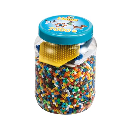 Hama Perlen 2021 Bügelperlen Dose mit ca. 7.000 bunten Midi Bastelperlen mit Durchmesser 5 mm im Farben Mix, 2 Stiftplatten, kreativer Bastelspaß für Groß und Klein von Hama