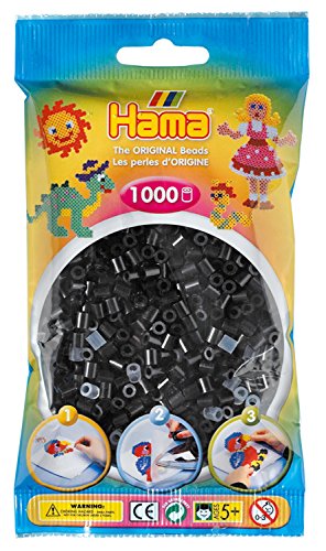Hama Perlen 207-18 Bügelperlen Beutel mit ca. 1.000 Midi Bastelperlen mit Durchmesser 5 mm in Schwarz, kreativer Bastelspaß für Groß und Klein von HAMA