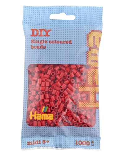 Hama Perlen 207-22 Bügelperlen Beutel mit ca. 1.000 Midi Bastelperlen mit Durchmesser 5 mm in Mittelrot, kreativer Bastelspaß für Groß und Klein von Hama