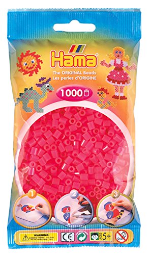 Hama Perlen 207-32 Bügelperlen Beutel mit ca. 1.000 Midi Bastelperlen mit Durchmesser 5 mm in Neon Pink, kreativer Bastelspaß für Groß und Klein von Hama Perlen