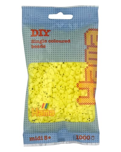 Hama Perlen 207-43 Bügelperlen Beutel mit ca. 1.000 Midi Bastelperlen mit Durchmesser 5 mm in Pastell Gelb, kreativer Bastelspaß für Groß und Klein von Hama
