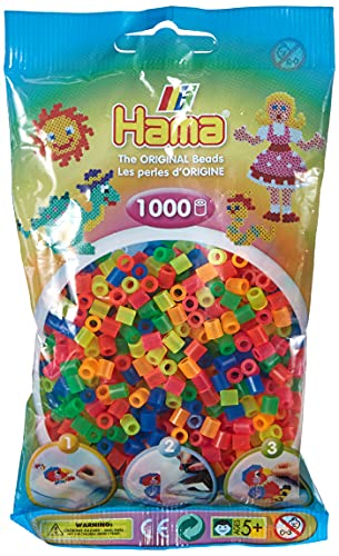 Hama Perlen 207-51 Bügelperlen Beutel mit ca. 1.000 bunten Midi Bastelperlen mit Durchmesser 5 mm im Neon Mix, kreativer Bastelspaß für Groß und Klein von Hama Perlen