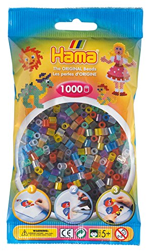 Hama Perlen 207-53 Bügelperlen Beutel mit ca. 1.000 bunten Midi Bastelperlen mit Durchmesser 5 mm im Transparent Mix, kreativer Bastelspaß für Groß und Klein von Hama Perlen