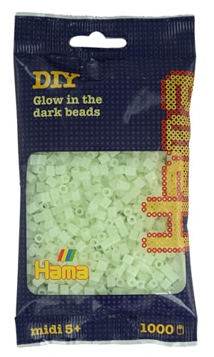 Hama Perlen 207-55 Bügelperlen Beutel mit ca. 1.000 Midi Bastelperlen mit Durchmesser 5 mm in Leuchtfarbe grün, kreativer Bastelspaß für Groß und Klein von Hama