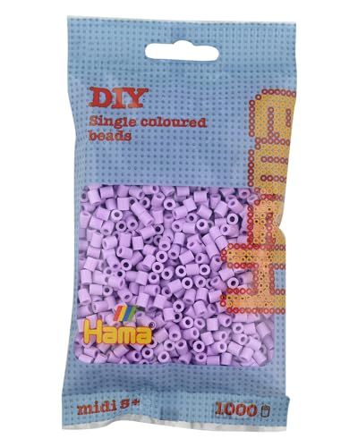 Hama Perlen 207-96 Bügelperlen Beutel mit ca. 1.000 Midi Bastelperlen mit Durchmesser 5 mm in Pastell Flieder, kreativer Bastelspaß für Groß und Klein, Pastel lilac von Hama