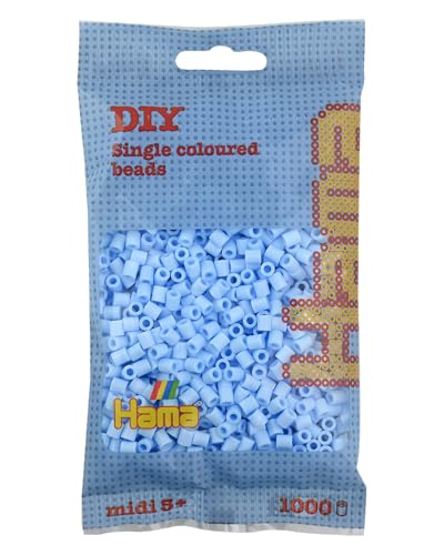 Hama Perlen 207-97 Bügelperlen Beutel mit ca. 1.000 Midi Bastelperlen mit Durchmesser 5 mm in Pastell Eisblau, kreativer Bastelspaß für Groß und Klein von Hama