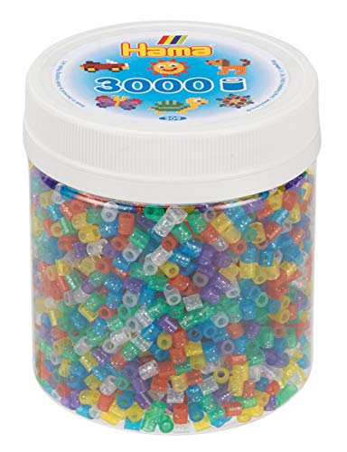 Hama Perlen 209-54 Bügelperlen Dose mit ca. 3.000 bunten Midi Bastelperlen mit Durchmesser 5 mm im Transparent Glitter Mix, kreativer Bastelspaß für Groß und Klein von Hama