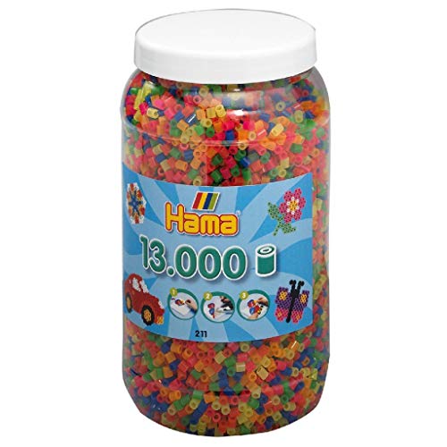 Hama Perlen 211-51 - Bügelperlen Dose mit ca. 13000 Midi Bastelperlen mit Durchmesser 5 mm, in Neon Mix, kreativer Bastelspaß für Groß und Klein von Hama Perlen