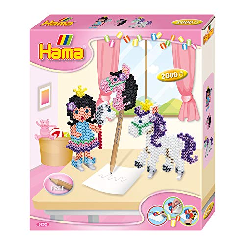 Hama Perlen 3252 Kleines Geschenk-Set Ponyspaß mit ca. 2.000 bunten Midi Bügelperlen mit Durchmesser 5 mm, Stiftplatte, inkl. Bügelpapier, Zubehör, kreativer Bastelspaß für Groß und Klein von Hama Perlen