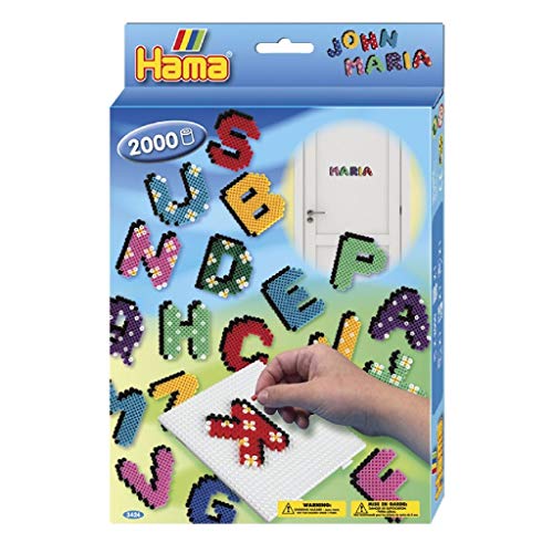Hama Perlen 3424 Geschenk-Set Buchstaben mit ca. 2.000 bunten Midi Bügelperlen mit Durchmesser 5 mm, Stiftplatte, inkl. Bügelpapier, kreativer Bastelspaß für Groß und Klein von Hama Perlen