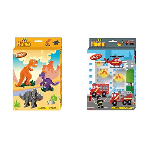 Hama Perlen 3434 Geschenk-Set Dino mit ca. 2.000 bunten Midi Bügelperlen mit Durchmesser 5 mm, Stiftplatte, inkl. Bügelpapier & 3441 Geschenk-Set Feuerwehr mit ca. 2.000 bunten Midi Bügelperlen Hama Perlen 3434 Geschenk-Set Dino mit ca. 2.000 bunten Midi Bügelperlen mit Durchmesser 5 mm, Stiftplatte, inkl. Bügelpapier & 3441 Geschenk-Set Feuerwehr mit ca. 2.000 bunten Midi Bügelperlen von Hama Perlen