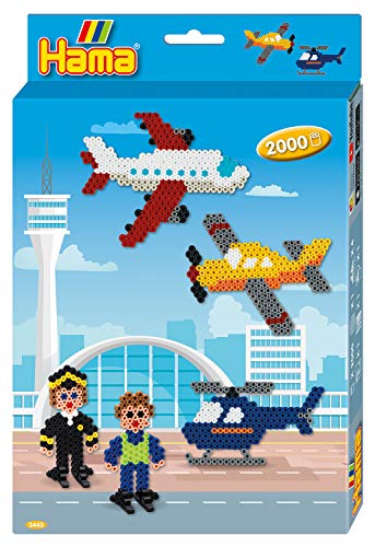 Hama Perlen 3445 Geschenk-Set Flughafen mit ca. 2.000 bunten Midi Bügelperlen mit Durchmesser 5 mm, Motivvorlage und Stiftplatte, inkl. Bügelpapier, kreativer Bastelspaß für Groß und Klein von Hama Perlen