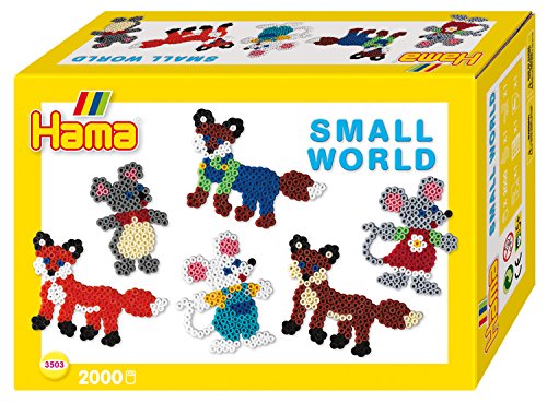 Hama Perlen 3503 Geschenk-Set Kleine Welt mit ca. 2.000 bunten Midi Bügelperlen mit Durchmesser 5 mm, Stiftplatten Maus und Fuchs, inkl. Bügelpapier, kreativer Bastelspaß für Groß und Klein von Hama