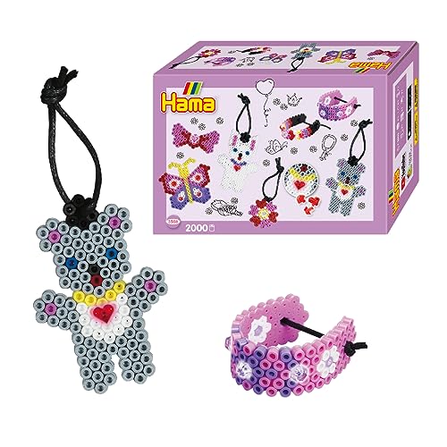 Hama Perlen 3508 Kreativbox Schmuck mit ca. 2.000 bunten Midi Bügelperlen mit Durchmesser 5 mm, Stiftplatte und Zubehör, inkl. Bügelpapier, kreativer Bastelspaß für Groß und Klein von Hama Perlen