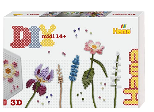Hama Perlen 3621 Bügelperlen Blumenstrauß mit 3D Effekt, Geschenkbox mit ca. 6000 Midi-Perlen, inkl. 3 sechseckigen Stiftplatten, Motivvorlage, Bügelpapier, für Kinder ab 14 Jahren von Hama Perlen