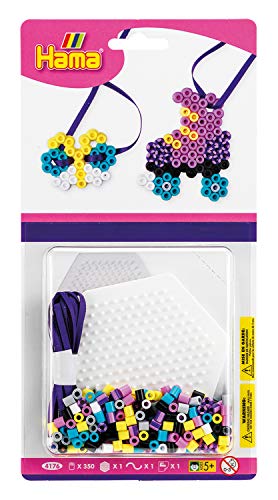Hama Perlen 4176 Kleines Set Rollschuh mit ca. 350 bunten Midi Bügelperlen mit Durchmesser 10 mm, Stiftplatte, inkl. Bügelpapier, kreativer Bastelspaß für Groß und Klein von Hama