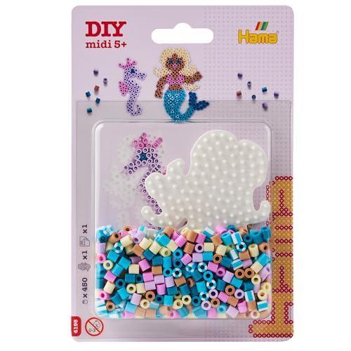 HAMA Perlen 4195 Bügelperlen Meerjungfrau, Kleine Blisterpackung mit ca. 450 Perlen, Stiftplatte, Bügelpapier, für Kinder ab 5 Jahren von Hama