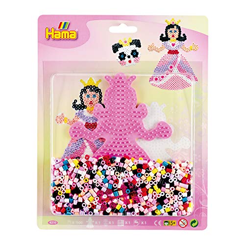 Hama Perlen 4210 Set Prinzessin mit ca. 1.100 bunten Midi Bügelperlen mit Durchmesser 5 mm, Stiftplatte, inkl. Bügelpapier, kreativer Bastelspaß für Groß und Klein von Hama Perlen