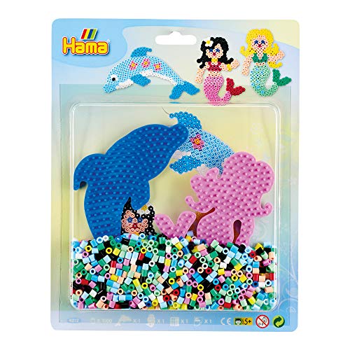 Hama Perlen 4212 Set Meer mit ca. 1.100 bunten Midi Bügelperlen mit Durchmesser 5 mm, 2 Stiftplatten, inkl. Bügelpapier, kreativer Bastelspaß für Groß und Klein von Hama Perlen