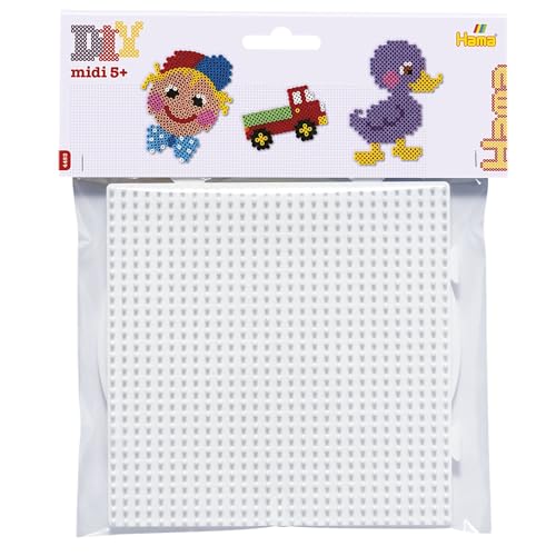 Hama Perlen 4453 Stiftplatten 2er Set für Midi Bügelperlen mit Durchmesser 5 mm, Quadrat und Kreis in weiß, kreativer Bastelspaß für Groß und Klein von Hama Perlen