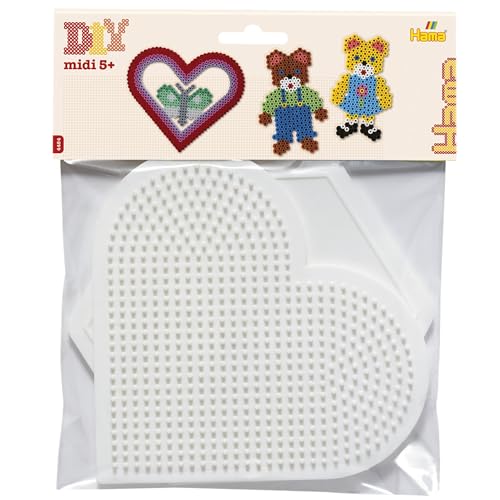 Hama Perlen 4454 Stiftplatten 2er Set für Midi Bügelperlen mit Durchmesser 5 mm, Motive Herz und Sechseck in weiß, kreativer Bastelspaß für Groß und Klein von Hama