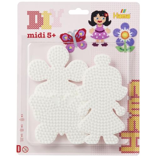 Hama Perlen 4583 Große Stiftplatten 3er Set für Midi Bügelperlen mit Durchmesser 5 mm, Motive Schmetterling, Blume und Puppe in weiß, Bastelspaß für Groß und Klein Hama Perlen 4583 Große Stiftplatten 3er Set für Midi Bügelperlen mit Durchmesser 5 mm, Motive Schmetterling, Blume und Puppe in weiß, Bastelspaß für Groß und Klein von Hama