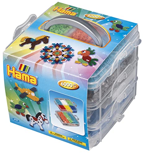 Hama Perlen 6701 Set in der Box mit ca. 6.000 bunten Midi Bügelperlen mit Durchmesser 5 mm, ca. 16 x 15 x 13 cm, 3 Stiftplatten, inkl. Bügelpapier, kreativer Bastelspaß für Groß und Klein von Hama