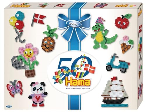 Hama Perlen 7101 Geschenk-Set Jubiläum 50 Jahre mit ca. 4.000 bunten Midi Bügelperlen mit Durchmesser 5 mm, Motiv-Vorlage und Stiftplatten, inkl. Bügelpapier, kreativer Bastelspaß für Groß und Klein von Hama Perlen