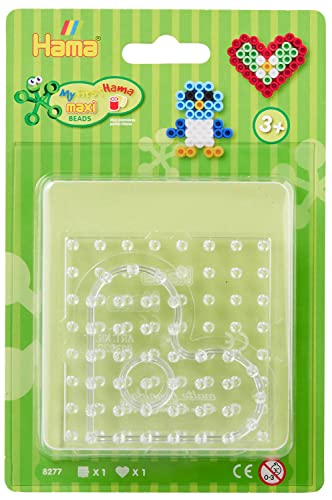 Hama Perlen 8277 Bügelperlen Steckplatten Quadrat und Herz, Blisterpackung geeignet für Maxi-Perlen mit 2 transparenten Motivvorlagen, für Kinder ab 3 Jahren von Hama Perlen